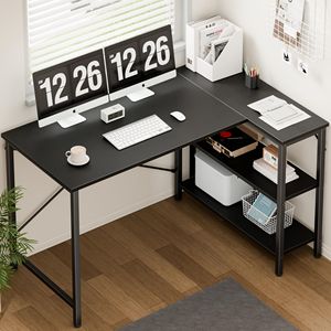 Reversible <b>Storage</b> Rack 39 55 Inch L-Shaped Office Desk with Writing Work Area <b>Computer</b> Desk <b>for</b> Home or Office Use - Product Image 3