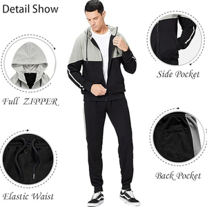 Mens Two Piece Tracksuit <b>Set</b> Hooded Sweatshirt and Jogger Pants Casual Sportswear Training Outfit Daily - Product Image 4