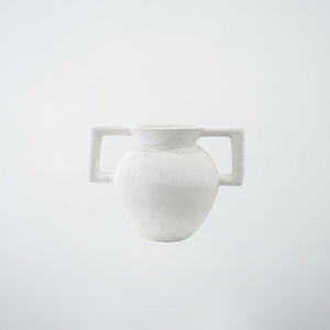 Vase amphore en céramique rustique blanc Ancas, fait main, en terre cuite, avec deux poignées, décoratif, pour table - Product Image 1