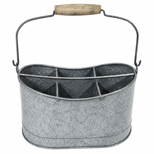 Galvanized Cutlery Holder 6-Compartment Metal Utensil <b>Caddy</b> with Wood Handle Vintage Farmhouse Flatware Silverware Storage - Product Image 1