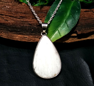 Natural White Scolecite Pendant Chain <b>Necklace</b> 925 Sterling <b>Silver</b> Handmade Charm Pendant Trendy Lovers Unisex Pendants - Product Image 3