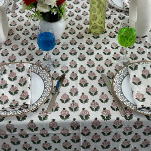 Printed Floral Cotton Linen Rectangle <b>Tablecloth</b> Classic Style Washable Home Use Traditional Indian Style Washable Home Use - Product Image 4