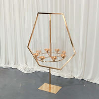 Support à fleurs en métal doré, bougeoir avec lustre suspendu en cristal acrylique, décoration de mariage, centre de table