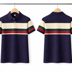 Polo a rayas para hombre – Camiseta polo informal de manga corta de algodón piqué con bloques de color para el verano - Product Image 2