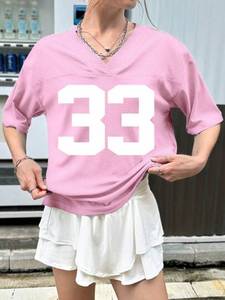 Camiseta de Fútbol Americano Personalizada para Mujer, Talla Grande, de Malla, con Número Serigrafiado, Cuello en V, Estilo Casual, Retro - Product Image 4