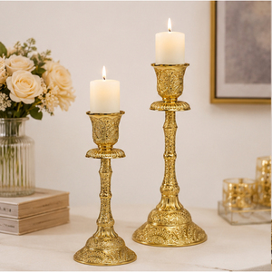 Luxury Vintage <b>Brass</b> Candle <b>Holder</b> Set Elegant Gold Metal Taper <b>Candlestick</b> for Wedding Reception Festive Table Decor - Product Image 3