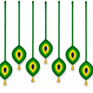 Ensemble de 7 tentures murales en laine et plumes de paon faites à la main pour Janmashtami, Ganesh Chaturthi, la maison, le temple, l'entrée de la porte - Product Image 1