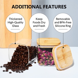 27oz bening persegi kedap udara kaca penyimpanan makanan stoples kaca dengan tutup bambu untuk meja dapur, permen, kue, beras, Sereal - Product Image 2