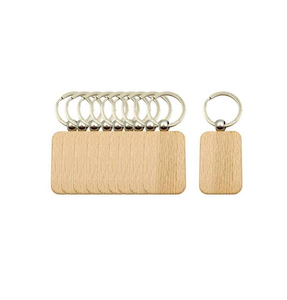 Llavero de Madera con Formas Rectangulares, Circulares, Ovaladas y de Corazón, Acabado Natural, Etiquetas Metálicas para Llaveros - Product Image 3