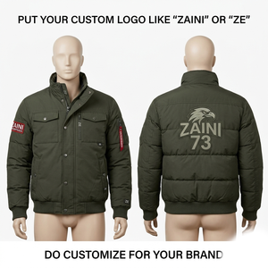 Premium 220 GSM Polyester Taslon Olive Unisex Bomber Jacket Quilted Utility Winter Windproof <b>Hooded</b> <b>Coat</b> Custom Printed - Product Image 1
