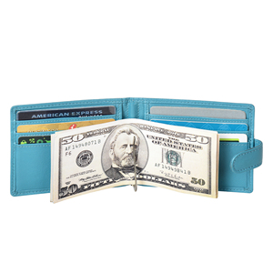Premium Sky Blue Genuine Leather <b>Mens</b> Money Clip <b>Wallet</b> Snap Button Bifold Card Holder <b>RFID</b> Protected Slim Leather Accessory - Product Image 6