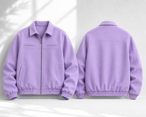 Unisex Purple Fleece Varsity Jacket <b>Covered</b> <b>Button</b> Closure Stand Collar Breathable Casual Regular Fit Winter Wear Polyester - Product Image 6