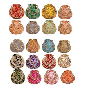 Indian Handmade Women's Embroidered Clutch Purse, Pouch, Drawstring <b>Bag</b>/, Wedding Favor/Return Gift For Guests Free Fas - Product Image 1