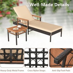 Chaise longue reclinabile da esterno moderna in rattan PE marrone misto da 79 pollici, con schienale a 4 posizioni, tavolino laterale, capacità 400 libbre, in legno di acacia e ferro beige - Product Image 5