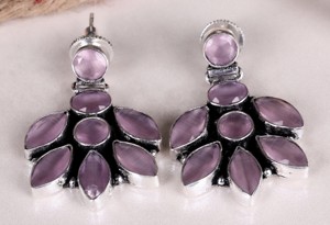 ARTS JEWELS Pendientes Colgantes de Plata Oxidada y Latón con Cuarzo en Bisel, Diseño de Flor, Estilo Étnico, Regalo para Mujer, Joyería Festiva - Product Image 4