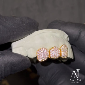 Grillz dentaire Hip Hop en argent 925 plaqué or rose personnalisé avec moissanite, motif nid d'abeille, certifié par un tiers, pour hommes et femmes - Product Image 2