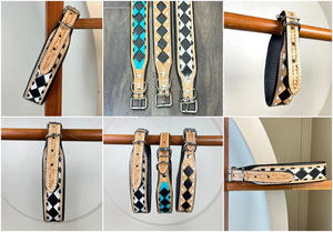 Collar para mascotas con diseño de cuadros en blanco y negro de cuero hecho a mano personalizado con hebilla para perros pequeños, medianos y grandes - Product Image 3