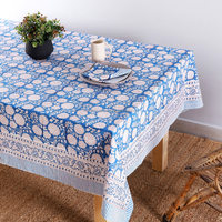 Nappe carrée en coton de haute qualité, motif tournesol bleu et blanc, imprimé floral moderne fait main, personnalisable, écologique