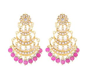 Kundan Jadau Drop Earrings Hyderabadi Imitation Pearl Alloy Crystal Rhinestone Color Trendy Wedding for Women Girls - Product Image 2