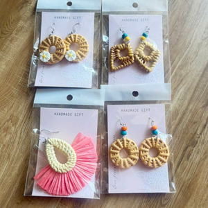 Handmade Rattan <b>Earrings</b> Boho Chic Lightweight Bamboo Jewelry Natural Material Made in Vietnam Wholesale - Product Image 1