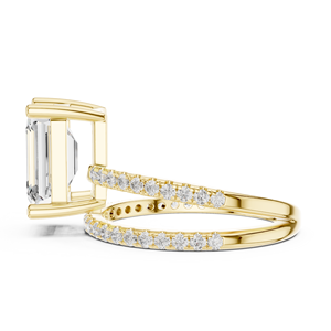 Anillo de Oro Sólido de 14K con Doble Banda para Compromiso, Boda o Aniversario, con Diamante Cultivado en Laboratorio de Corte Esmeralda de 3 CT E VS1, Marca Aries Jewel - Product Image 4