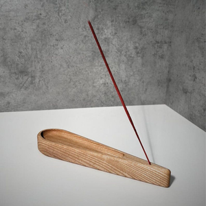 Ensemble de porte-encens en bois au design goutte d'eau de luxe, avec plateau attrape-cendres naturel, pour une aromathérapie élégante et parfumée à la maison - Product Image 2