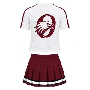 Ensemble uniforme de cheerleading blanc bordeaux, chemise à manches courtes, jupe plissée, vêtements de sport d'équipe, entraînement, performance, compétition, athlétique - Product Image 2