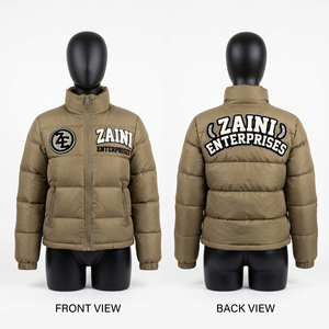 Chaqueta Acolchada para Mujer, 100% Poliéster, 120 GSM, Color Caqui, Bordado Personalizado, Parche de Chenilla, OEM, ODM, Marca Privada - Product Image 1