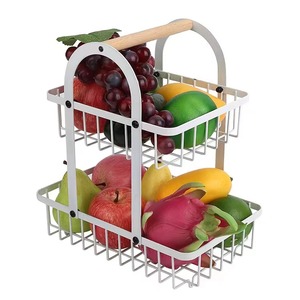 Elegant and Sturdy Two Tier Metal Fruit <b>Basket</b> with <b>Large</b> Storage Capacity Perfect for Organizing Kitchen Items and Dining Decor - Product Image 2