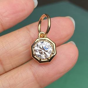 Geometric Hexagon Bezel Set 3.00 CT Brilliant Cut Solitaire Zircon Pendant <b>Charm</b> Women 925 Sterling <b>Silver</b> Plated Classic Yellow - Product Image 1