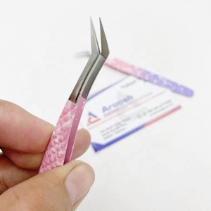 Pinzas para pestañas de diamante de acero inoxidable de alta calidad al por mayor logotipo personalizado fibra de acero puntiaguda curva sostenible de doble tono - Product Image 1