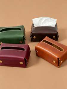 Boîte à mouchoirs en cuir véritable avec fermeture à bouton, style classique moderne, étui multifonctionnel anti-poussière pour le bureau et l'extérieur - Product Image 6