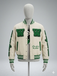 OEM Custom Winter Hip Hop Casual Wool Blend Chenille Embroidery Baseball Letterman <b>Bomber</b> Varsity <b>Jacket</b> for <b>Men</b> - Product Image 1