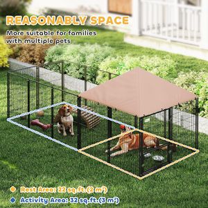 Gabbia per Cani Grande da Esterno 3,4m x 1,4m x 1,6m con Ciotole Girevoli Regolabili in Altezza e Tettoia Impermeabile Anti-UV - Product Image 4