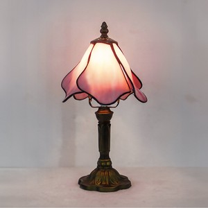 Traditional Pink Stained <b>Glass</b> <b>Table</b> <b>Lamp</b> With Brass Base And Irregular Shade Design For Indoor Lighting - Product Image 3