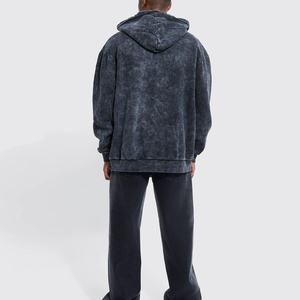 Men's Oversized Hoodie, Vintage Acid Wash, Distressed, <b>Pockets</b>, Heavyweight <b>Zip</b>-Up Hoodie, Solid Color Men's Casual <b>Hoodies</b> - Product Image 1