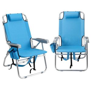 63*70*99cm High Beach Chair Blue 100kg Bearing Capacity Silver White Aluminum Tube Made Oxford Cloth Targeted for Beach Users - Product Image 1
