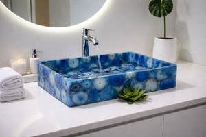 Luxury Blue Agate Stone Sink Semi Precious Vessel Sink Bathroom Wash <b>Basin</b> for Modern Interiors - Product Image 3