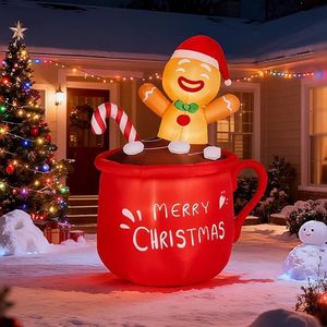 Decorazione Natalizia Gonfiabile Illuminata da 6,5 Piedi, Omino di Pan di Zenzero in PVC, Divertente Decorazione da Giardino Gonfiabile per Natale - Product Image 1