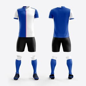Custom Sublimated Soccer Uniform Men's Purple White Color Block Short Sleeve Jersey With Black Shorts And <b>Socks</b> Athletic Fit - Product Image 3