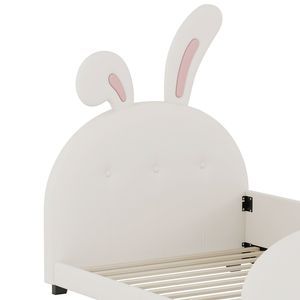 Twin Size White Upholstered <b>Rabbit</b> Shape Princess <b>Bed</b> with Platform Headboard and Footboard Kids' <b>Bed</b> Old SKU WF311629AA - Product Image 6