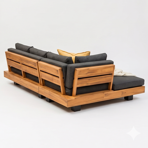 Moderno Conjunto de Sofás de Jardín de Madera Maciza Opia con Cojines Gris Oscuro y Diseño Impermeable para Uso en Patio - Product Image 6