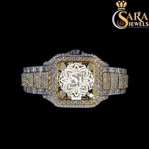 Luxury Fully Iced Automatic Movement <b>Watch</b> VVS Moissanite <b>Arabic</b> Dial Stainless Steel Antique Fashion Men Timepiece High Quality - Product Image 1