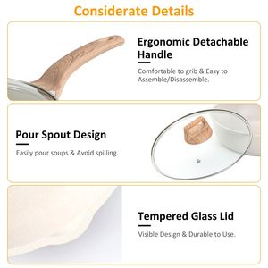 Set di Pentole da Cucina con Rivestimento in Granito Antiaderente Bianco, Padella a Riscaldamento Rapido per Induzione, Lavabile in Lavastoviglie, Include Pentole e Padelle - Product Image 4