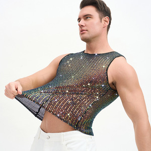 Débardeur sans manches en maille à sequins pour homme, respirant, séchage rapide, écologique, 100 % polyester, col rond, style streetwear - Product Image 6
