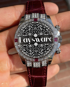 Reloj de Lujo con Moissanita para Hombre, VVS, Bisel con Moissanita Roja en Forma de Baguette, Correa de Cuero, Reloj de Pulsera Mecánico - Product Image 6