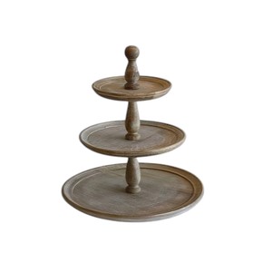 2 Tier Wooden Cake Stand <b>Metal</b> <b>Arch</b> Handle <b>Frame</b> Round Tiered Cupcake Dessert Display Server For Wedding - Product Image 4