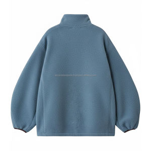 Oversized Heavyweight Fleece Quarter Zip Pullover Men's Stand Collar Textured Fleece Varsity Jacket Front Logo - Product Image 5