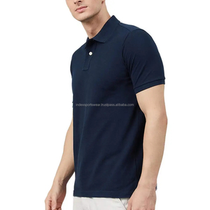 Polo en coton bleu marine pour homme, manches courtes, coupe classique, respirant, couleur unie, jersey tricoté, t-shirt décontracté - Product Image 3