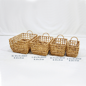 Natural Eco-Friendly Water Hyacinth <b>Rectangular</b> Storage <b>Baskets</b> Set of 4 with Handles Rustic Multi-Purpose Neatening - Product Image 2